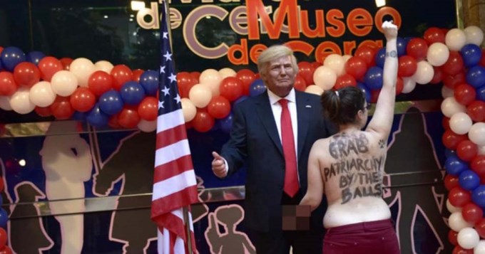 Feminista en topless le apret&oacute; "los huevos" a Trump