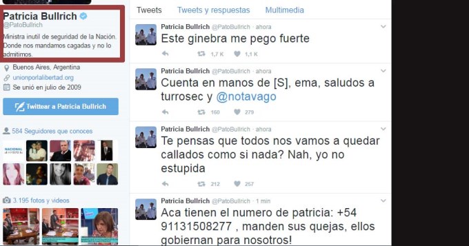 Ins&oacute;lito: le hackearon el Twitter a?&nbsp;Patricia Bullrich