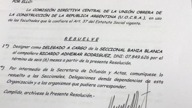 "Los detenidos no ejercen funciones en la UOCRA"