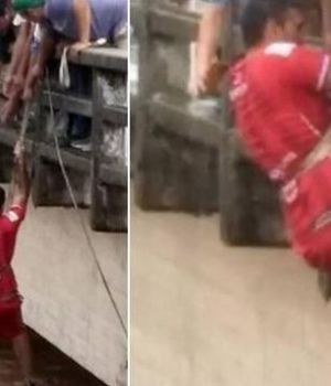 H&eacute;roe se at&oacute; a una soga, se lanz&oacute; al r&iacute;o y salv&oacute; a cuatro nenes