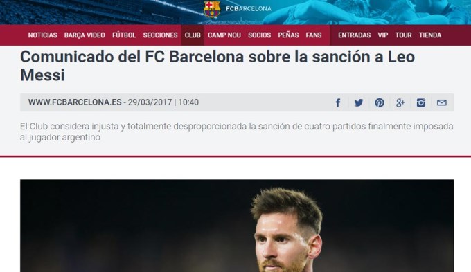 Barcelona emiti&oacute; un comunicado defendiendo a Lionel Messi
