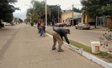 Realizan el blanqueo de cordones en la avenida Belgrano