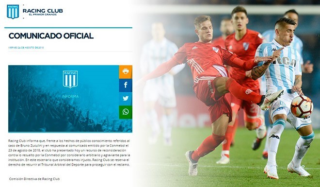Racing contraataca: "Arbitrario y agraviante"